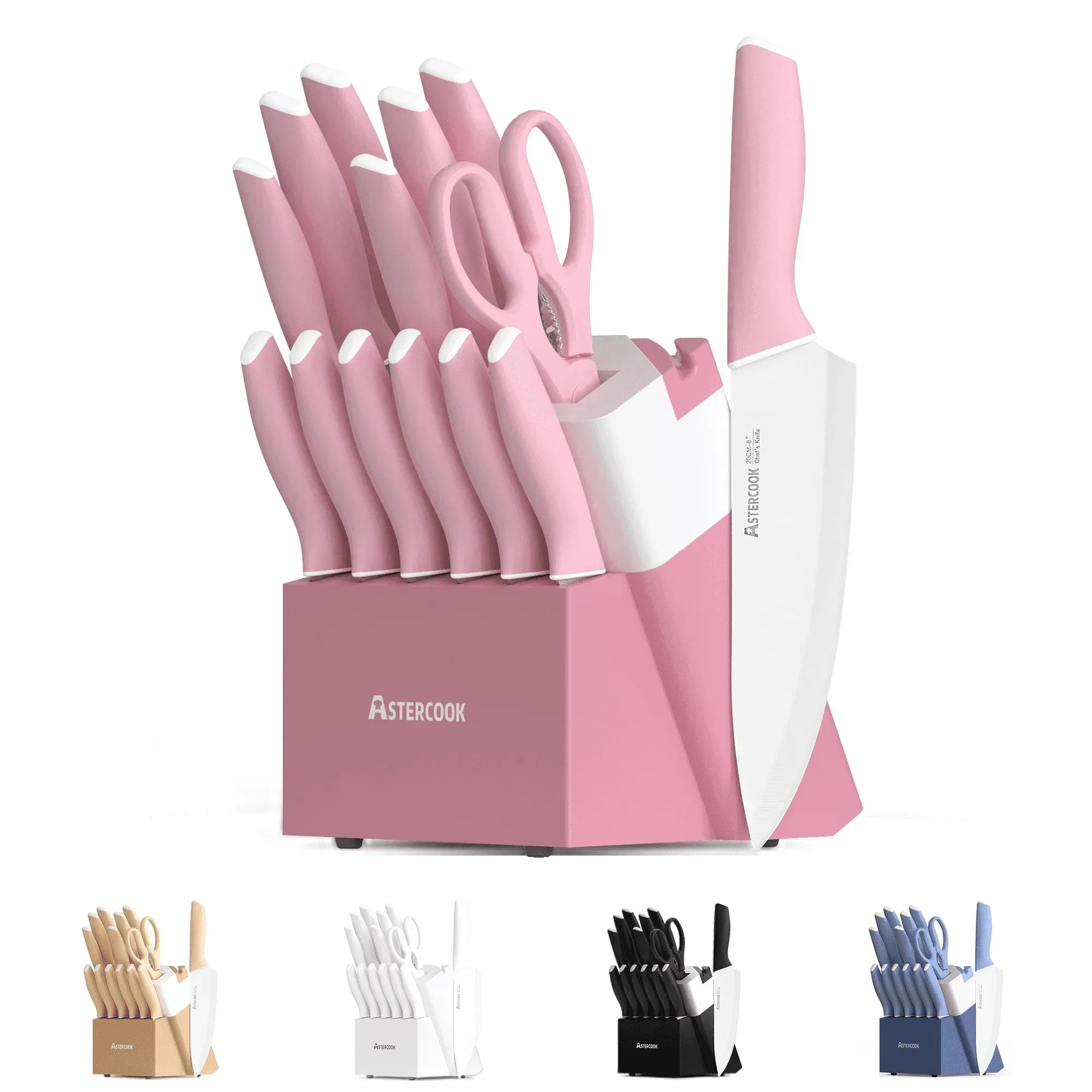 Astercook Knife Set, 14 Pieces Kitchen Knives Set with Healthy Anti-Rust Coating, Stainless Steel Knife Sets with Built-in Sharpener, Sharp & Rust Resistant Dishwasher Safe - USA MEGA SHOP