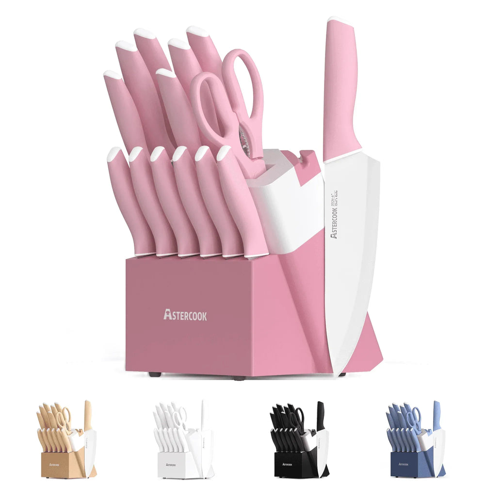 Astercook Knife Set, 14 Pieces Kitchen Knives Set with Healthy Anti-Rust Coating, Stainless Steel Knife Sets with Built-in Sharpener, Sharp & Rust Resistant Dishwasher Safe - USA MEGA SHOP
