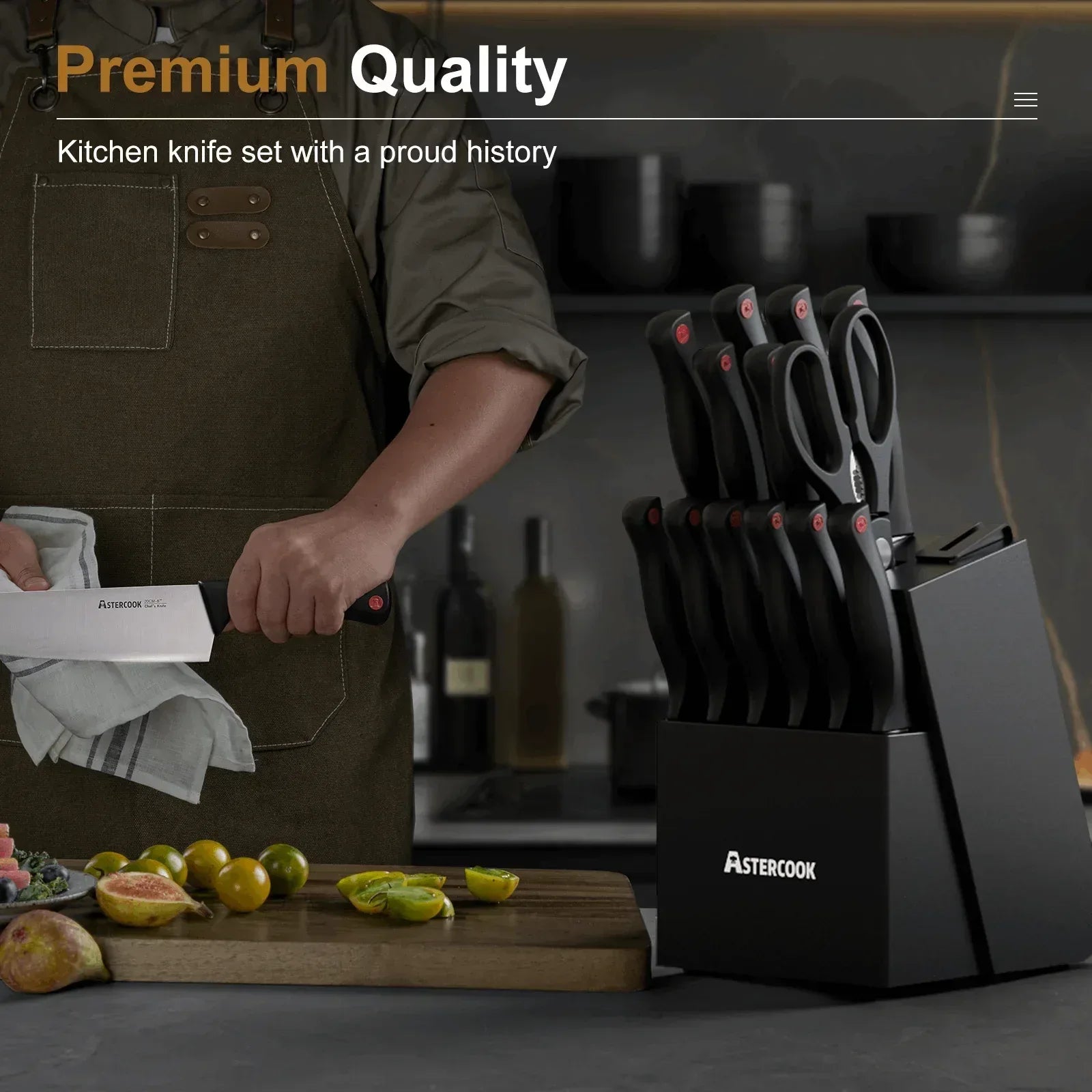 Astercook Knife set, 14-Piece Kitchen Knife Set with Built-in Sharpener, High Carbon German Stainless Steel Knives Block Sets, Ultra Sharp & Rust Resistant, Dishwasher Safe