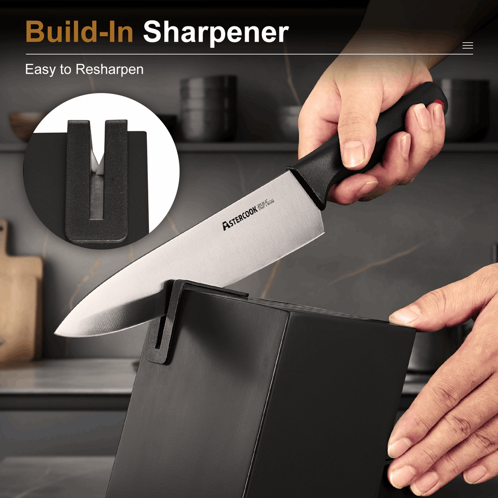 Astercook Knife set, 14-Piece Kitchen Knife Set with Built-in Sharpener, High Carbon German Stainless Steel Knives Block Sets, Ultra Sharp & Rust Resistant, Dishwasher Safe