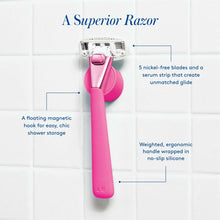 Super Pink razor handle with magnetic hook and 5 nickel-free blades