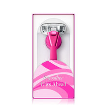 Women's Super Pink razor handle and 5-blade cartridge set in retail box