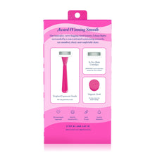 Women's razor kit box with Super Pink handle and 5-blade cartridges
