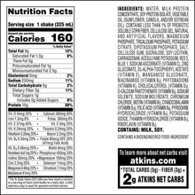 Nutrition Facts and ingredients panel for strawberry protein-rich shake