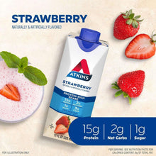 Strawberry protein-rich shake carton with 15g protein and 2g net carbs