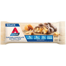 Caramel chocolate nut roll snack bar wrapper with nutrition highlights