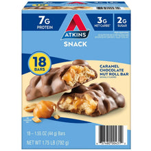 Caramel chocolate nut roll snack bar with chocolate drizzle and caramel pieces