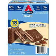 Atkins snack chocolate creme protein wafer crisps box with 18 bar count