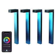 Smart Wi‑Fi pathway light set with app-controlled phone and four black posts