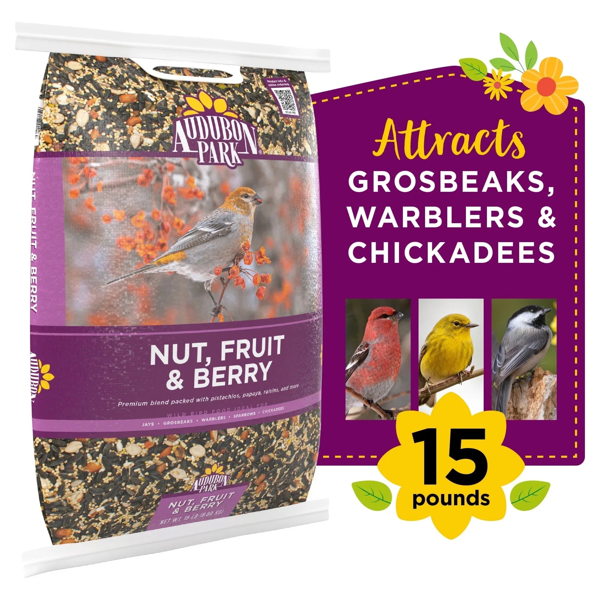 Audubon Park Nut, Fruit & Berry Wild Bird Food, Dry, 1 Count per Pack, 15 lb. Bag - USA MEGA SHOP