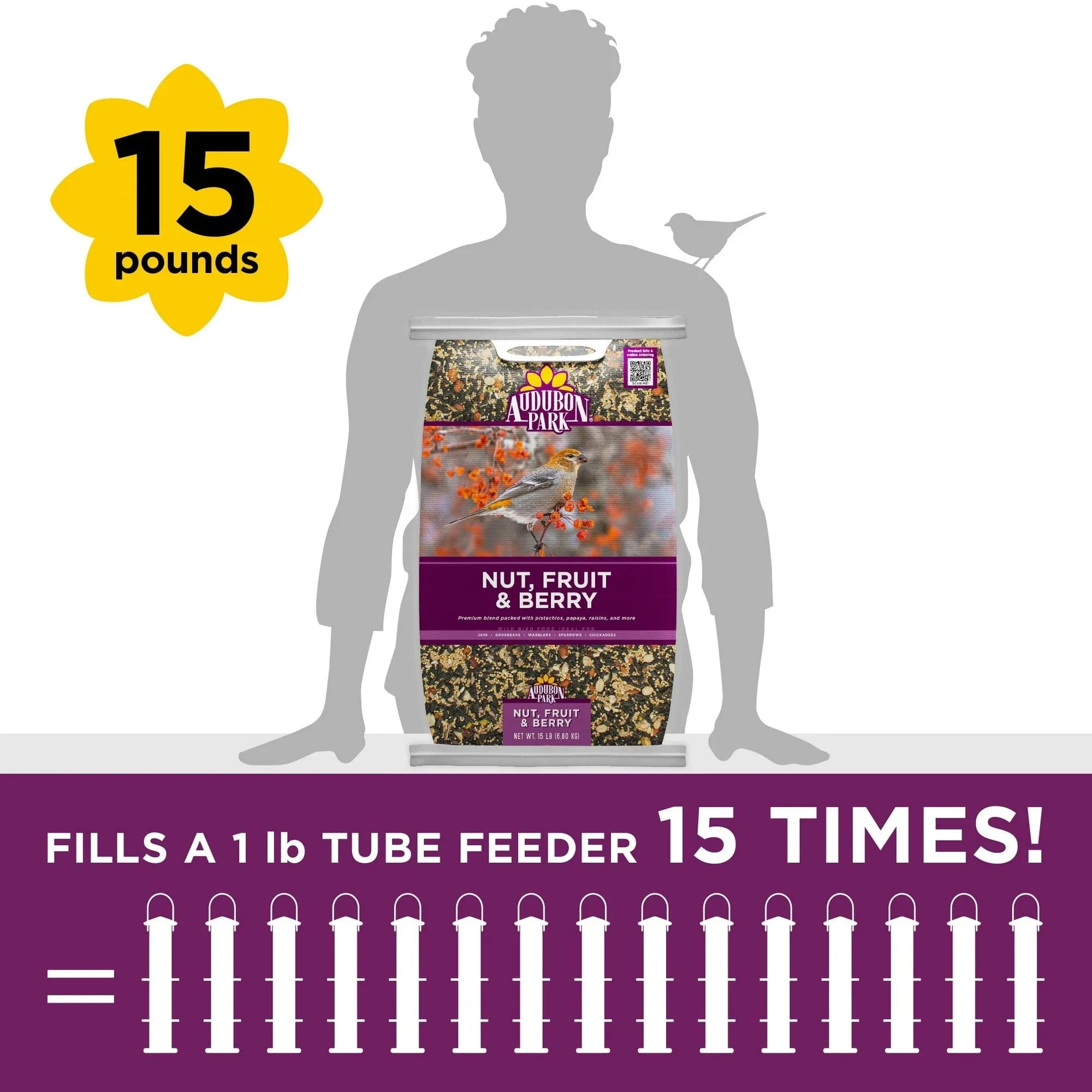 Audubon Park Nut, Fruit & Berry Wild Bird Food, Dry, 1 Count per Pack, 15 lb. Bag - USA MEGA SHOP