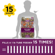 Nut, fruit & berry wild bird food bag with 15-pound quantity badge