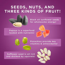 Fruit and seed variety graphic with sunflower, papaya, pistachio, and safflower