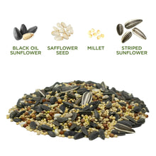 Mixed bird seed pile with sunflower kernels and millet grains