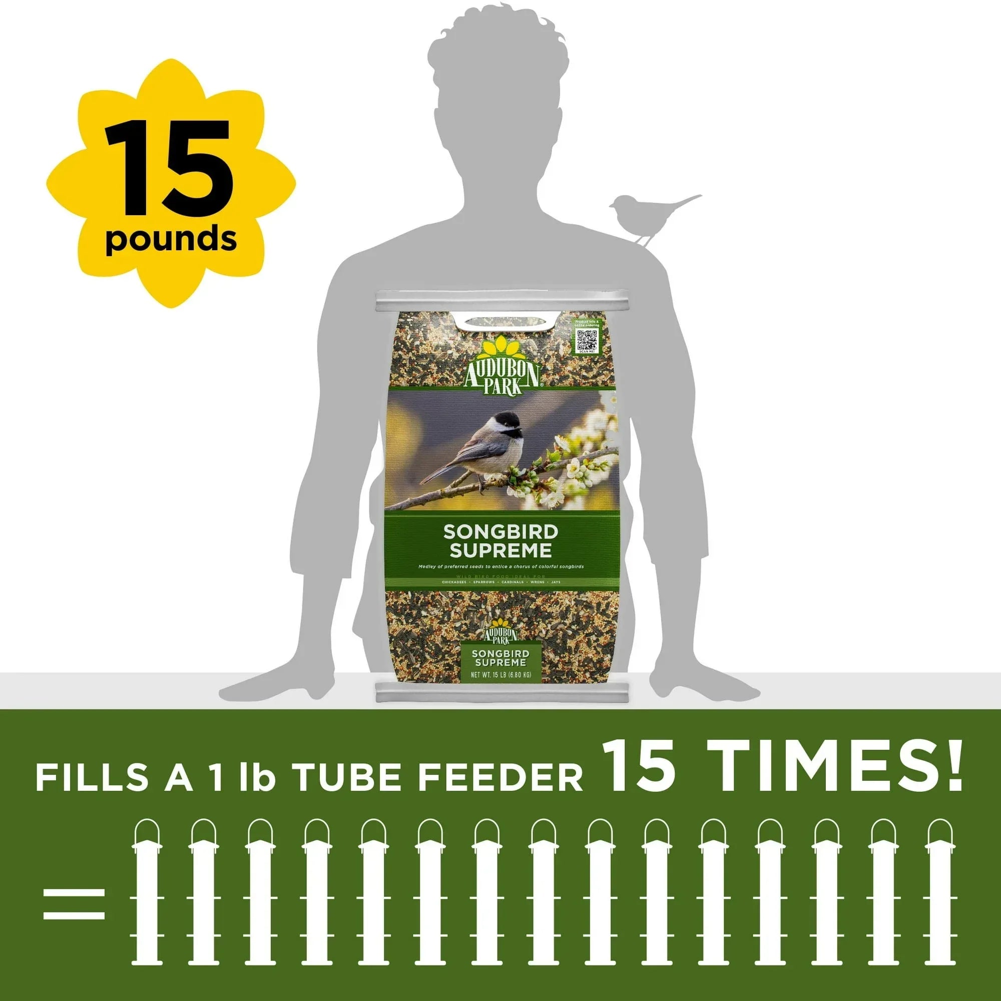 Audubon Park Songbird Supreme Wild Bird Food, Dry, 1 Count per Pack, 15 lbs.