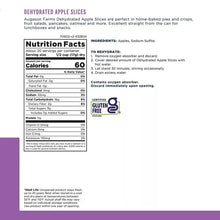 Dehydrated apple slices nutrition facts panel with ingredients and rehydration steps