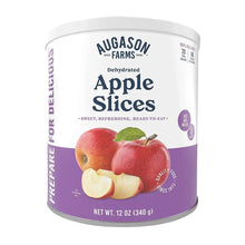 Dehydrated apple slices can with red apple slices and green leaf label