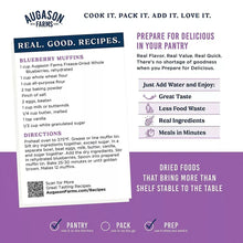 Freeze-dried whole blueberries can label with recipe directions for blueberry muffins