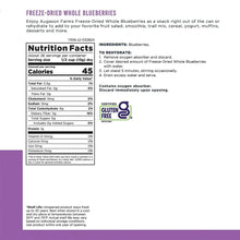 Freeze-dried whole blueberries can label with nutrition facts and rehydration steps