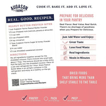 Augason Farms peanut butter powder can, recipe and how-to panel