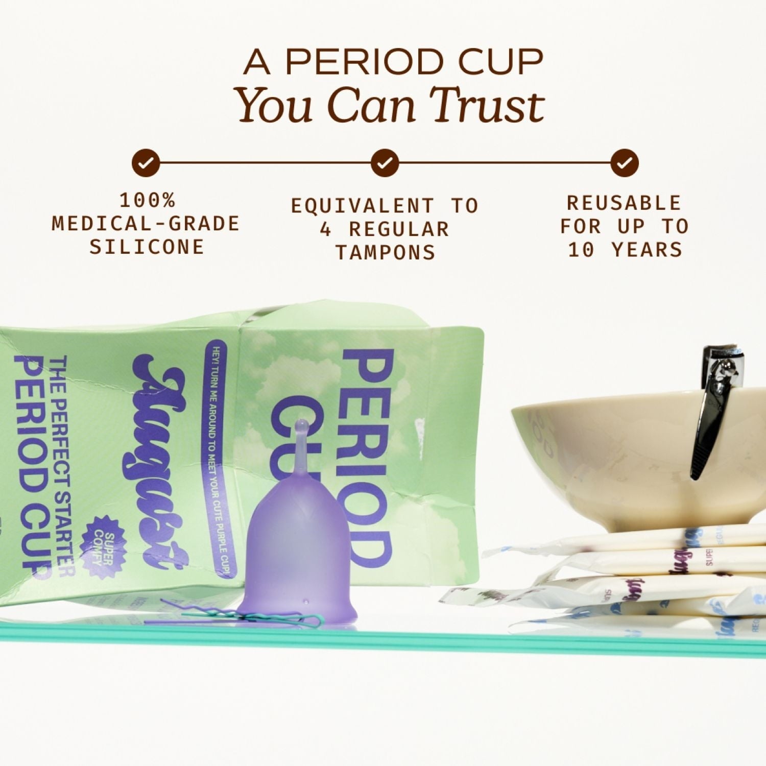 August Medical Grade Soft Silicone Period Cup, 1 Count
