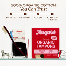 Organic cotton tampons with applicator, red Super pack and white Regular pack