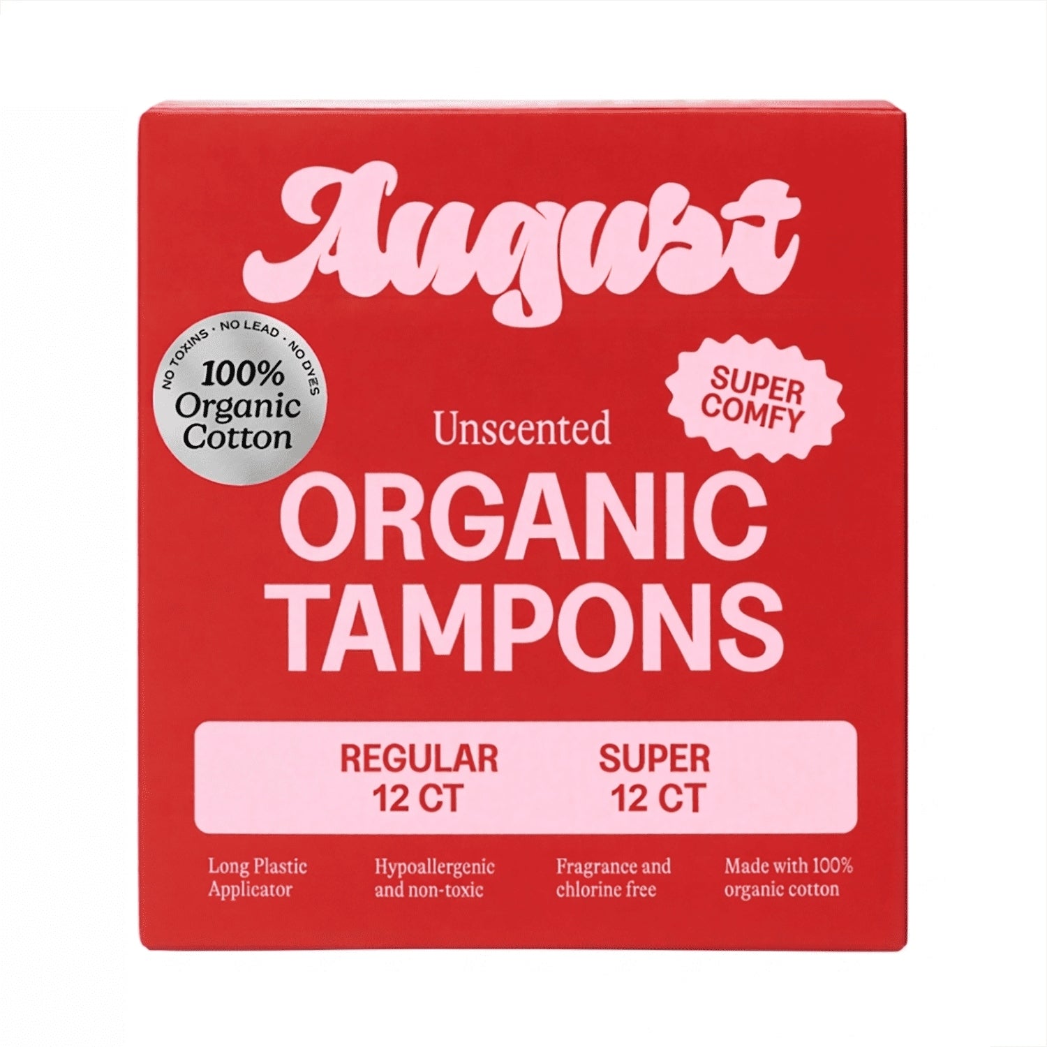 August Organic Cotton Combo Regular and Super Tampons, 24 Count (PACK OF 3 )