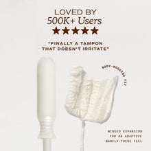 Organic tampon with winged expansion illustration and body-hugging fit