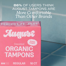 Pink box of unscented organic tampons, Regular absorbency, 16 count