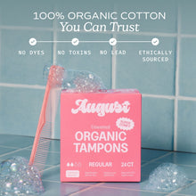 Pink box of unscented organic tampons with regular absorbency, 24 count