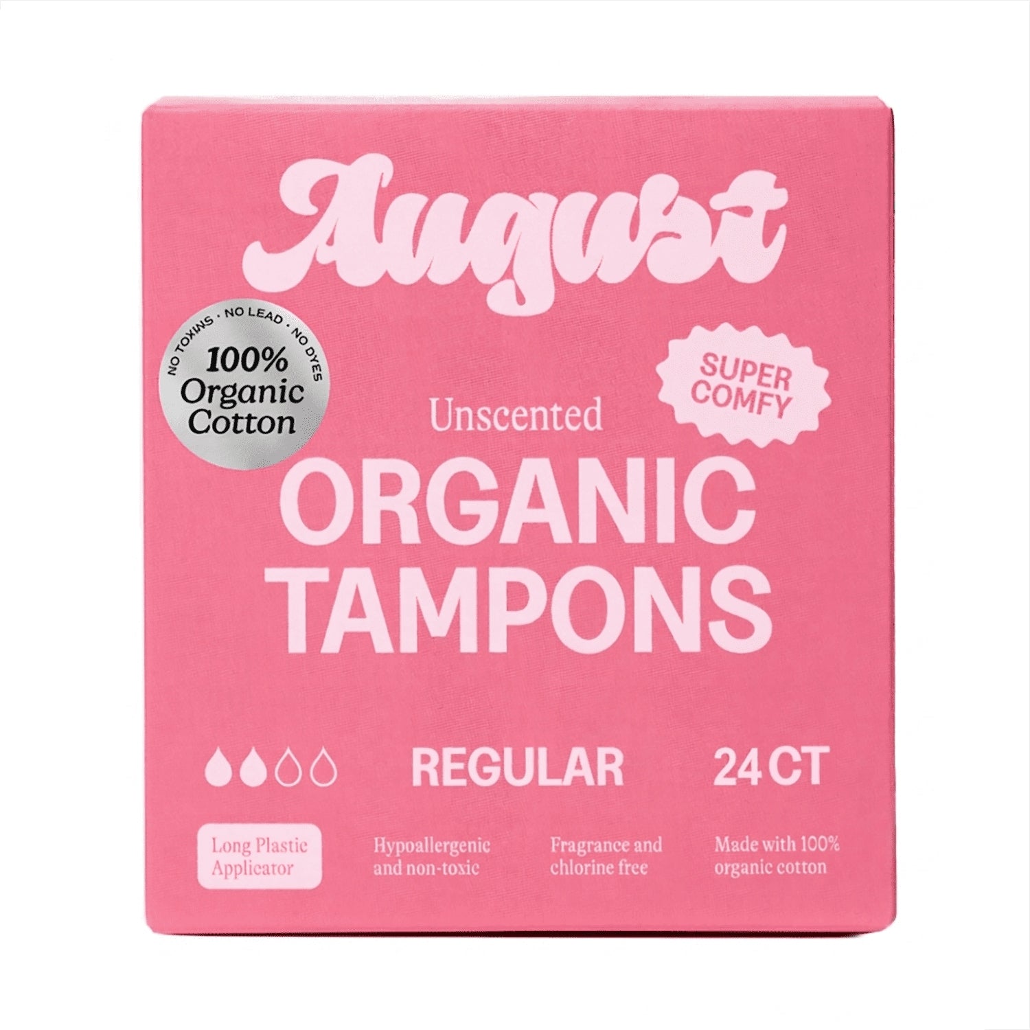 August Organic Cotton Regular Tampons, 24 Count (PACK OF 3 )