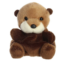 Brown mini sea otter plush with white face patch and black nose, seated pose