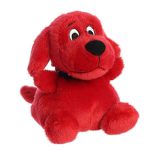 Red plush dog stuffed animal with black studded collar, smiling face pose