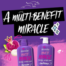 3-in-1 shampoo and conditioner promo with two purple pump bottles