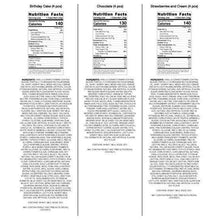 Nutrition Facts panels for cake balls assortment, with ingredient and allergen text.