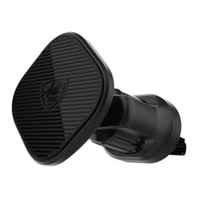 Magnetic air vent phone holder, black with ridged circular face and hook