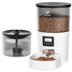Automatic Cat Feeder and Water Fountain, Timed Pet Dry Food Dispenser, Programmable Portion Control, 1-6 Meals Per Day, Cat Fountains for Drinking with Filter, Small Pets (3L Combo)