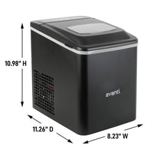 Black countertop ice maker dimensions: 10.98 H x 11.26 D x 8.23 W
