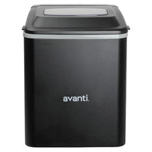 Black countertop ice maker with avanti logo and top viewing window