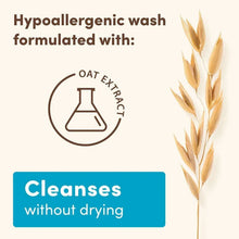 Baby daily moisture lotion care icon with oat extract and cleanses without drying badge