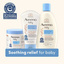 Aveeno baby eczema therapy kit with lotion bottle, cream jar, and cleansing wash bottle