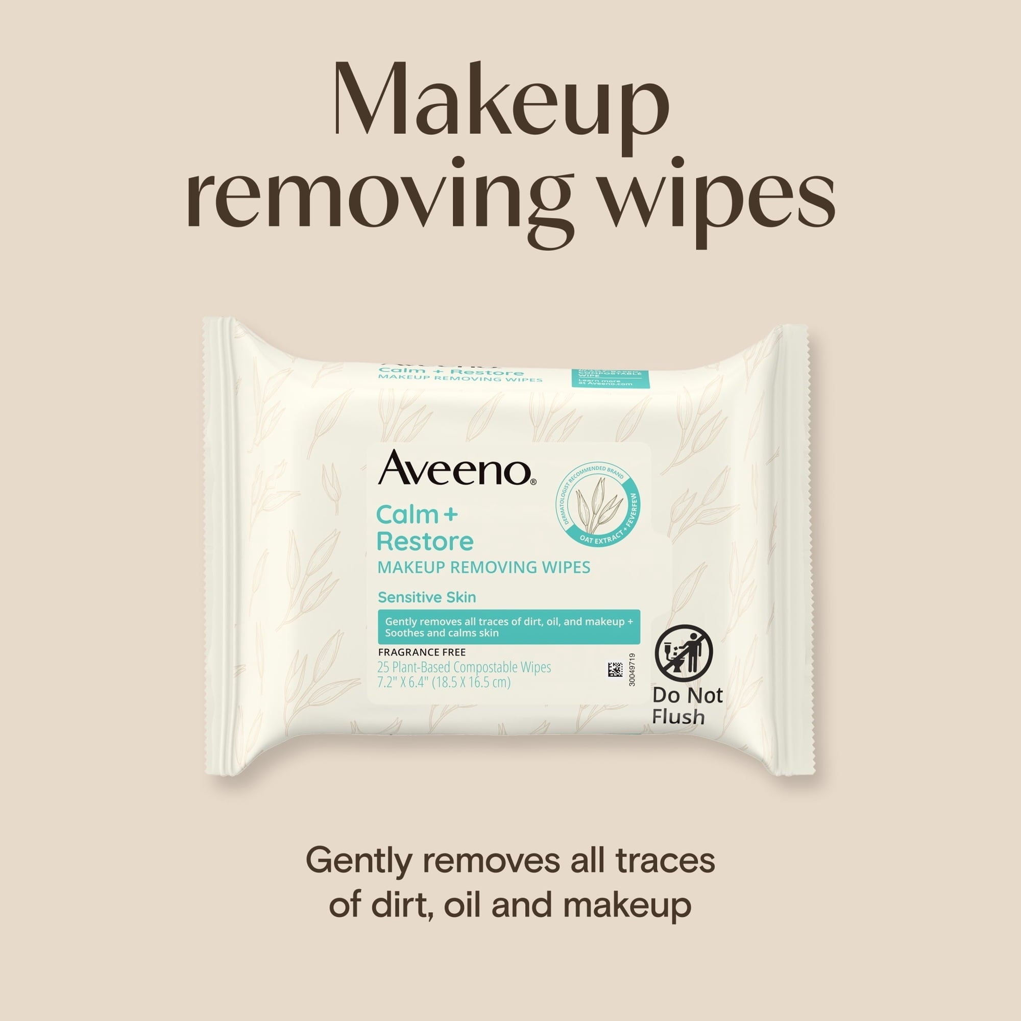 Aveeno Calm + Restore Unscented Makeup Remover Facial Wipes, 25 Count