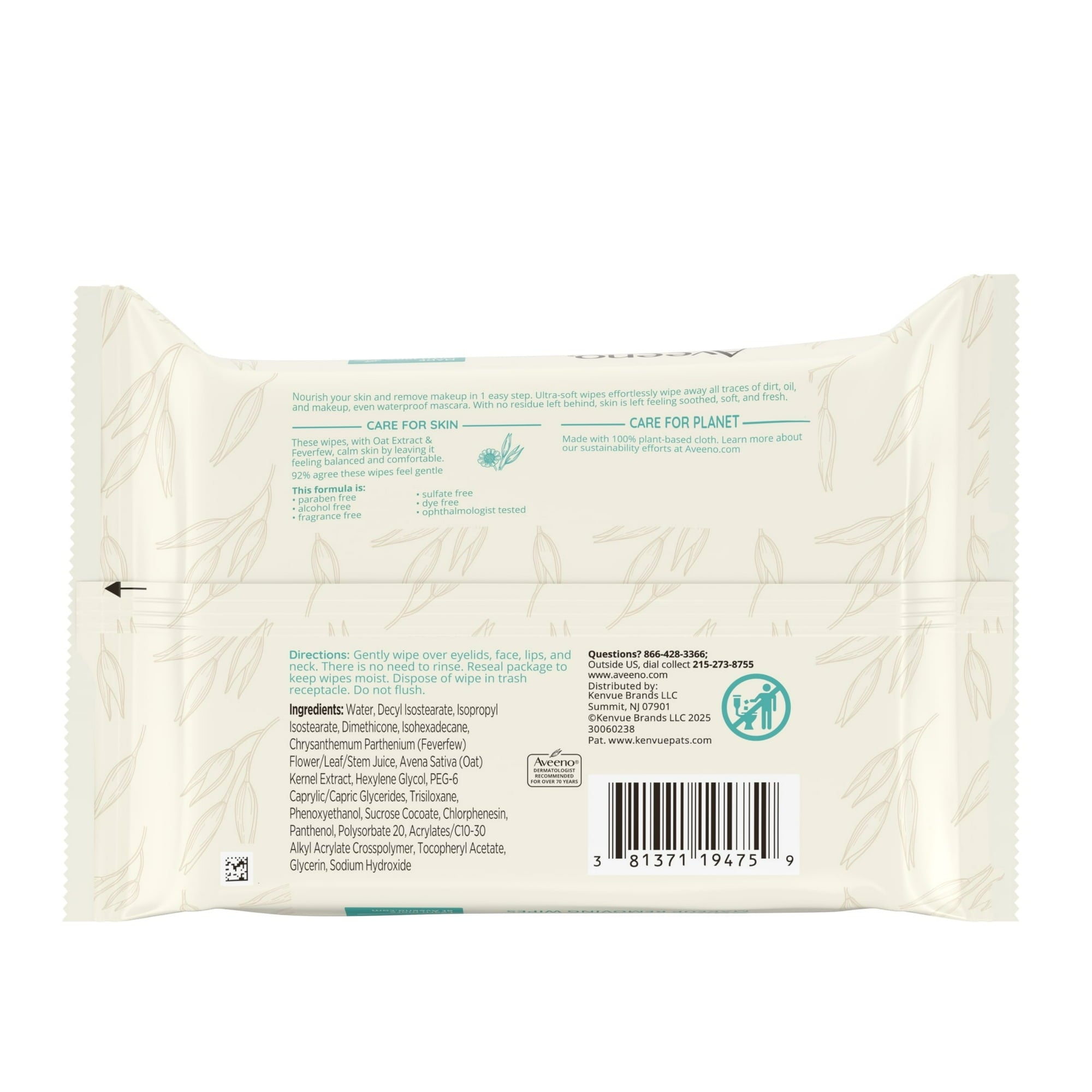 Aveeno Calm + Restore Unscented Makeup Remover Facial Wipes, 25 Count