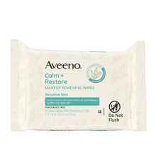 Cream Aveeno Calm+ Restore makeup removing wipes pack with Sensitive Skin label