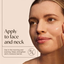 Moisturizer application guide showing gel on face and neck