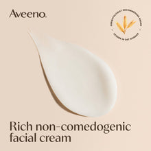Aveeno face cream drop illustration with non-comedogenic claim badge