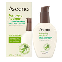 Aveeno Positively Radiant clear complexion daily moisturizer bottle and 4 fl oz box