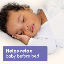 Aveeno baby bath body wash helps relax baby before bed, baby sleeping on a pillow