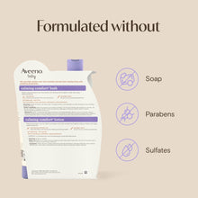 Aveeno baby calming comfort bath and lotion set back panel with ingredient icons