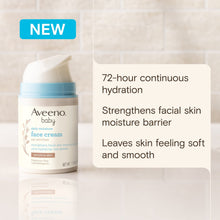 Aveeno baby daily moisture face cream bottle with blue cap, 72-hour hydration